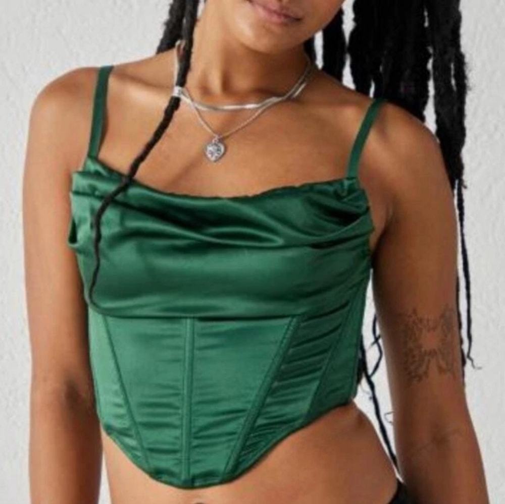 Urban Ooutfitters Emerald Green Lexi Satin Cowl Corset Top - Size Small